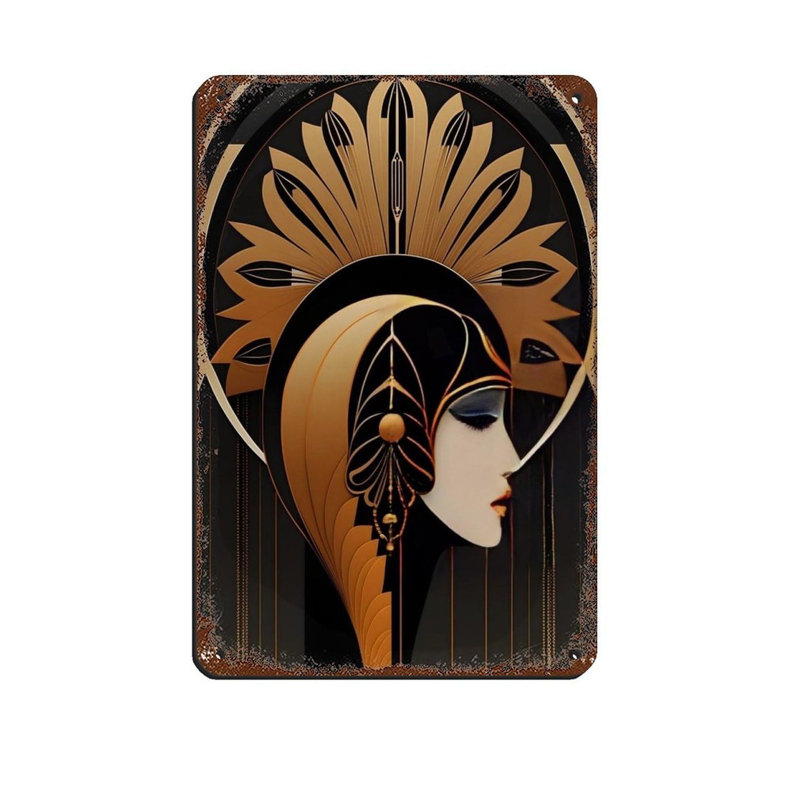 Gold Art Deco Poster,Vintage Art Deco (2) Tin Sign Vintage Metal Pub Club Cafe Bar Home Wall Art Decoration Poster Retro 8x12inch(20x30cm)