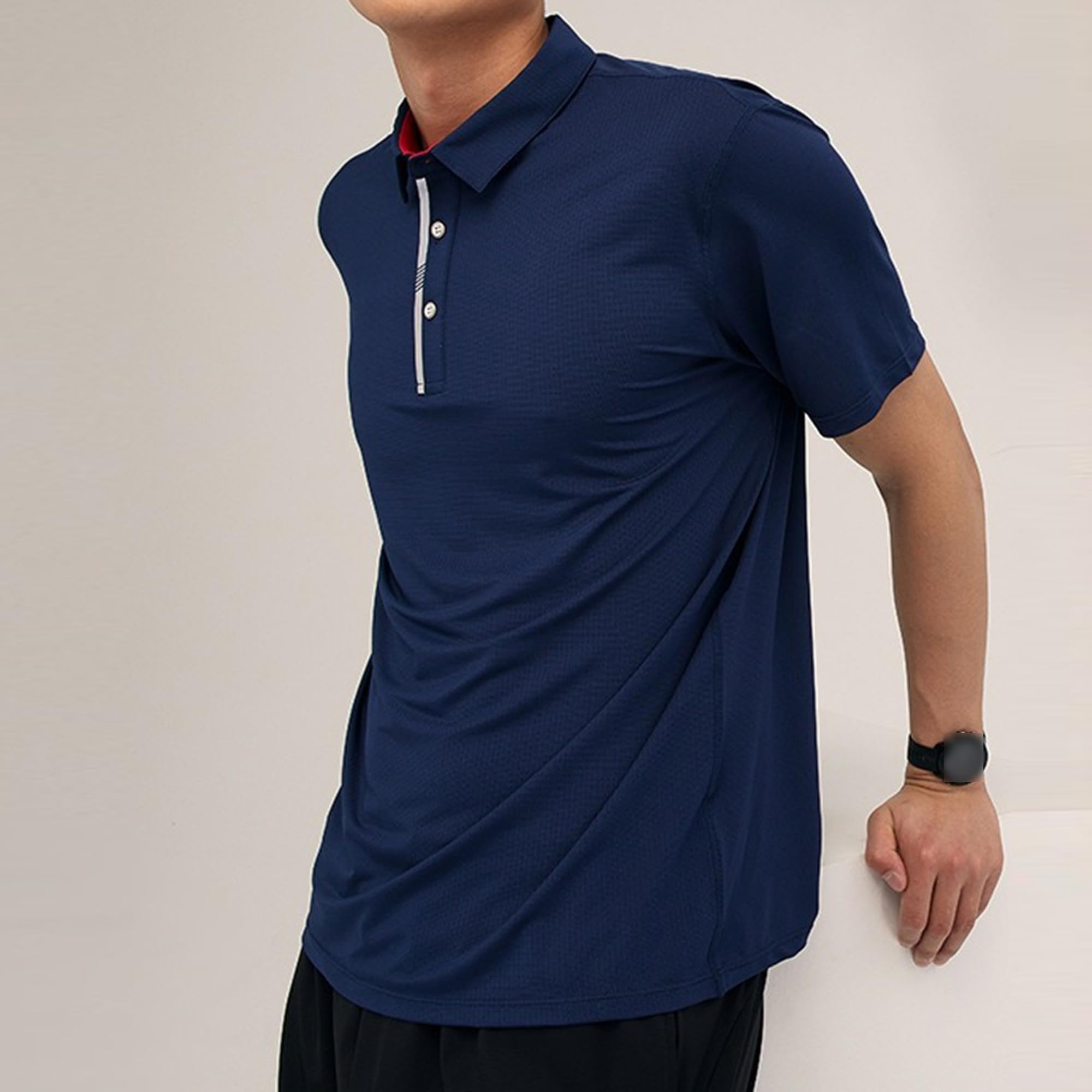 Men Quarter Button Quick Dry Jogging Shirt Classic Run Absorb Sweat T Shirts Summer Classic Short Sleeve Pullover (Dark Blue,X-Large)
