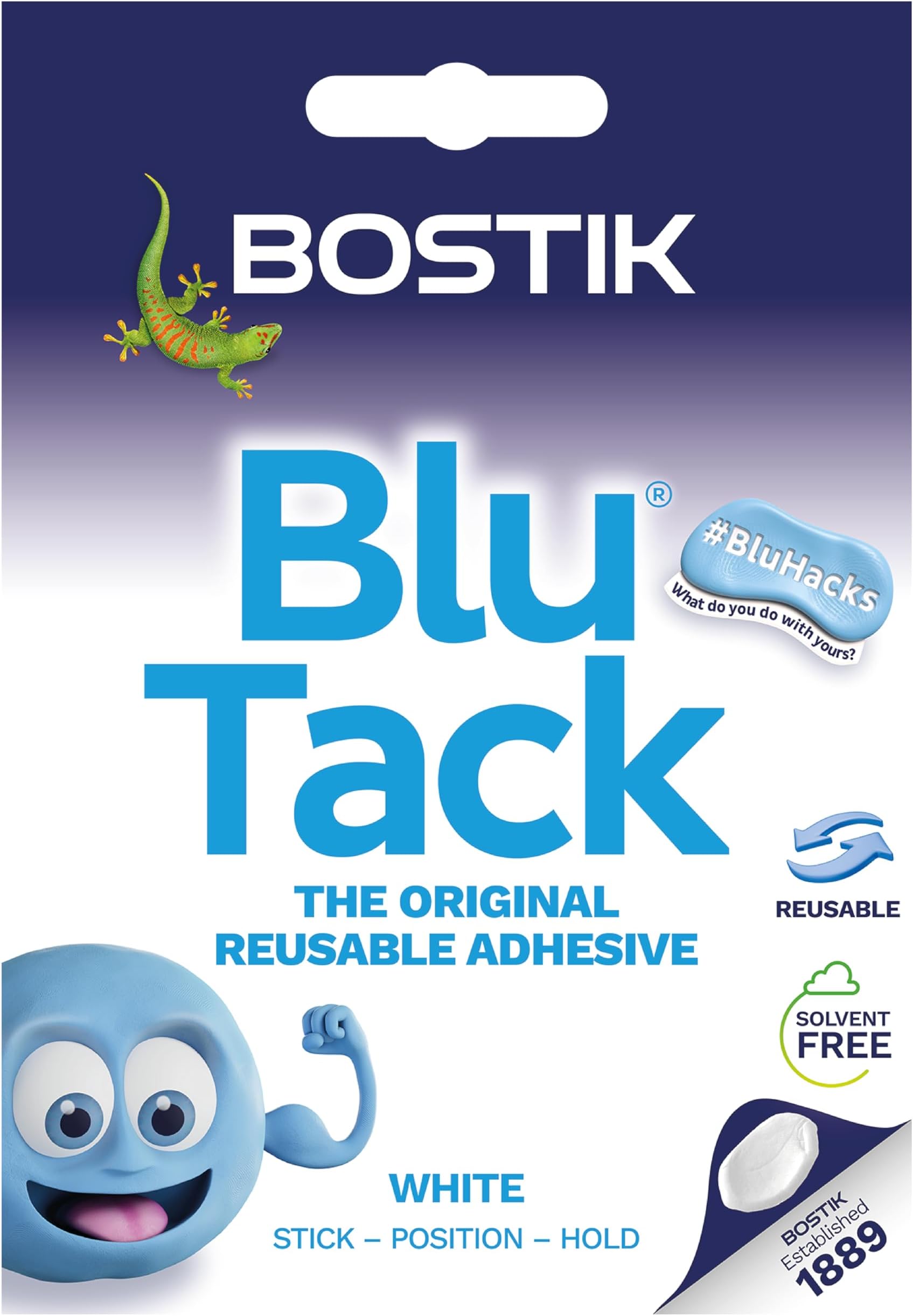 Bostik Blu Tack White - Handy Size - Multipurpose Reusable Adhesive - Clean, Safe & Easy to Use - Non-Toxic