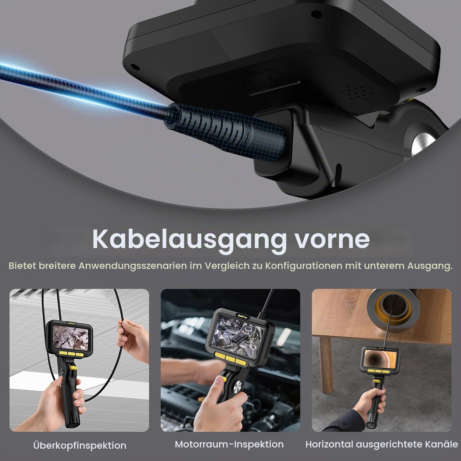 Endoskopkamera Beweglichem Kopf 180° Bidirektional | Endoskopkamera mit Licht 6.2mm Sonde, 1.5m Selbstrückstellender Schlauch, 5" IPS Display | Rohrkamera für Motor/Industrieinspektion