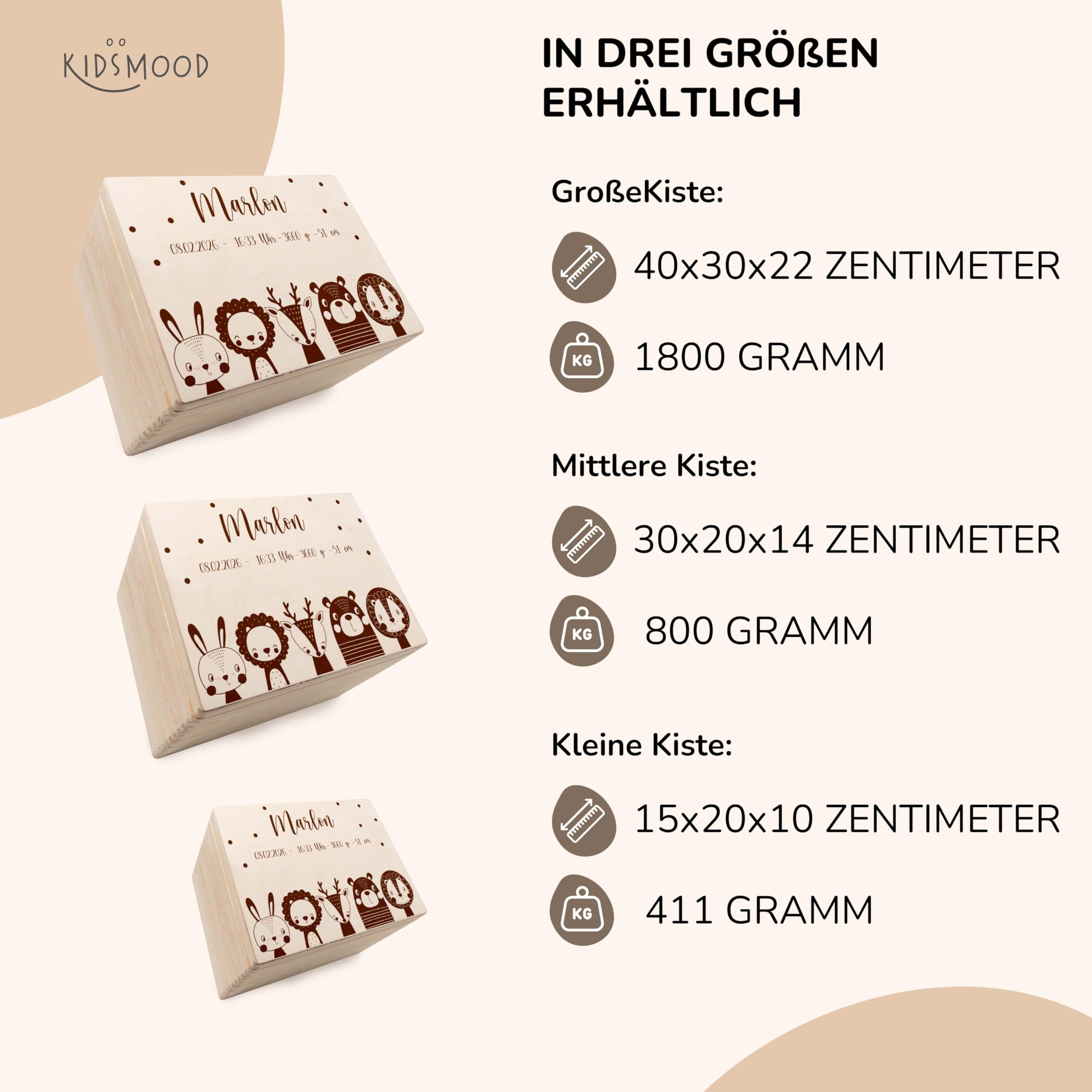KIDSMOOD - Erinnerungsbox Baby, personalisierte Holzkiste mit Deckel, Ideal zur Aufbewahrung von Erinnerungen und als Geschenk zur Geburt, Taufe oder als Geburtstagsgeschenk für Mädchen und Jungen