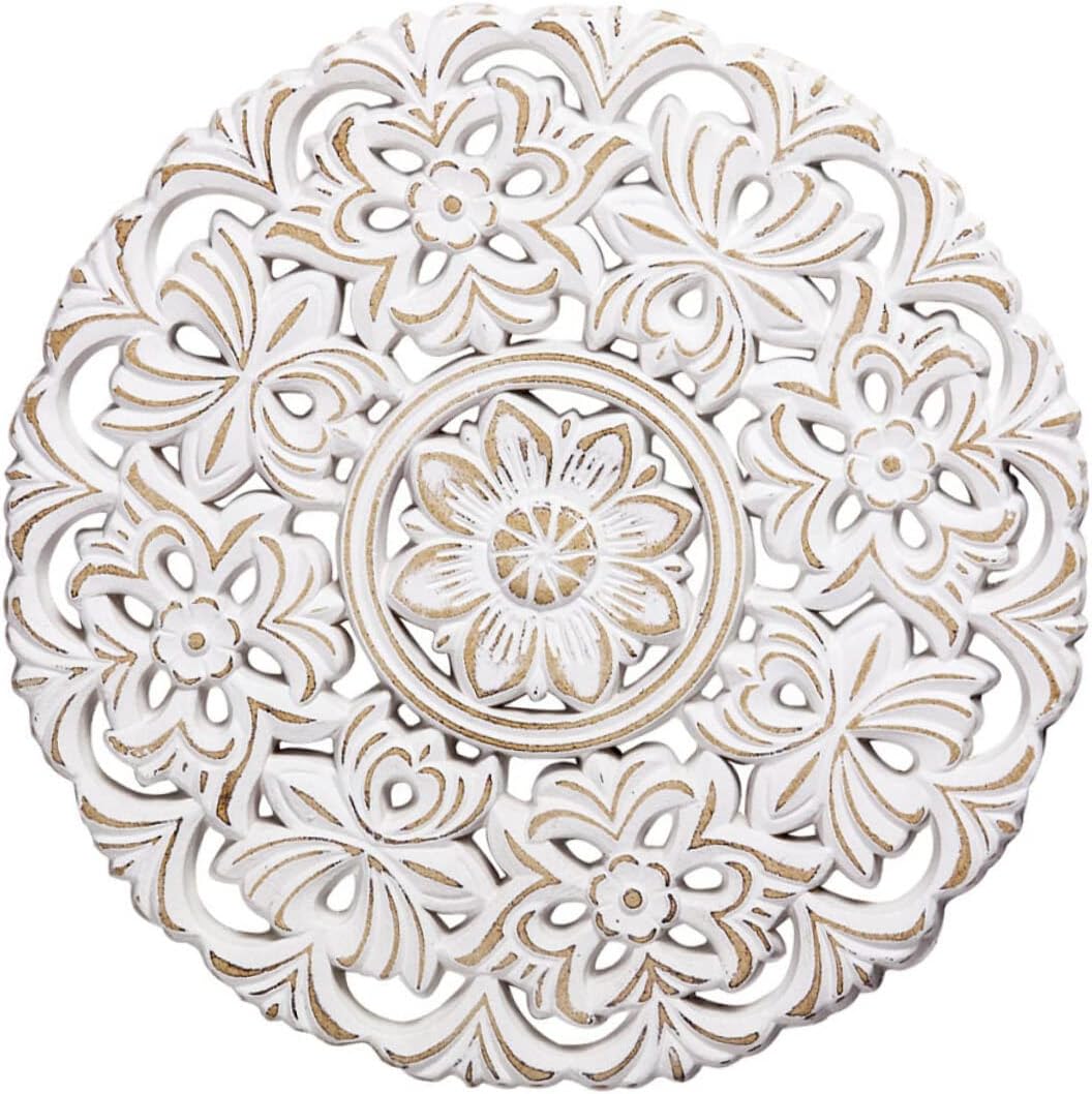 Homoyoyo Wood Carving Decals Rustic Ornaments White Home Decor Vintage Ornaments Wall Flowers