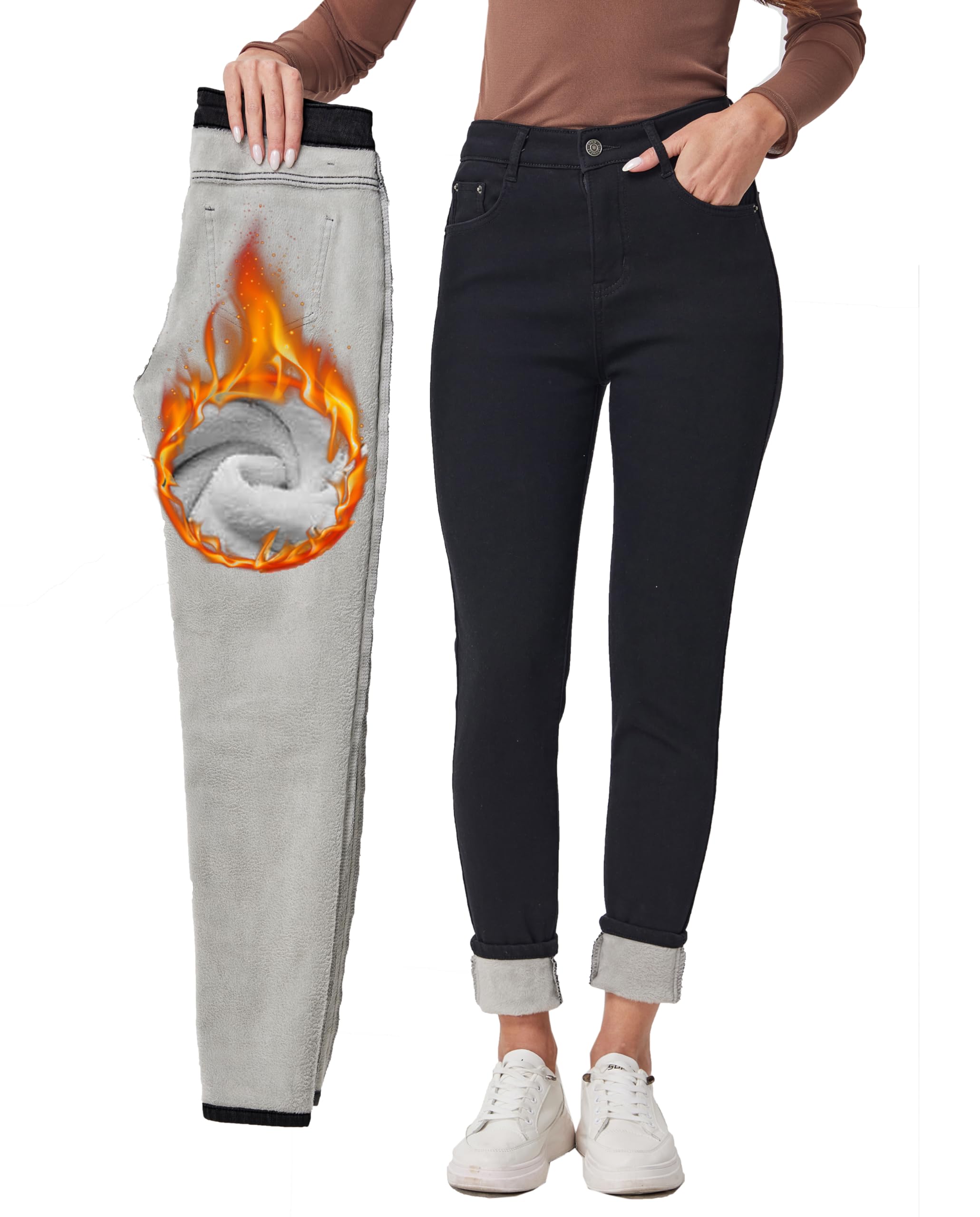 Fakanhui Women's Fleece Lined Winter Jeans