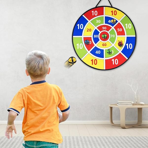 Double-Sided Darts for Children with 12 Adhesive Balls and 4 Darts 2 Hooks, Children's Folding Darts Game, Darts for Children - 4