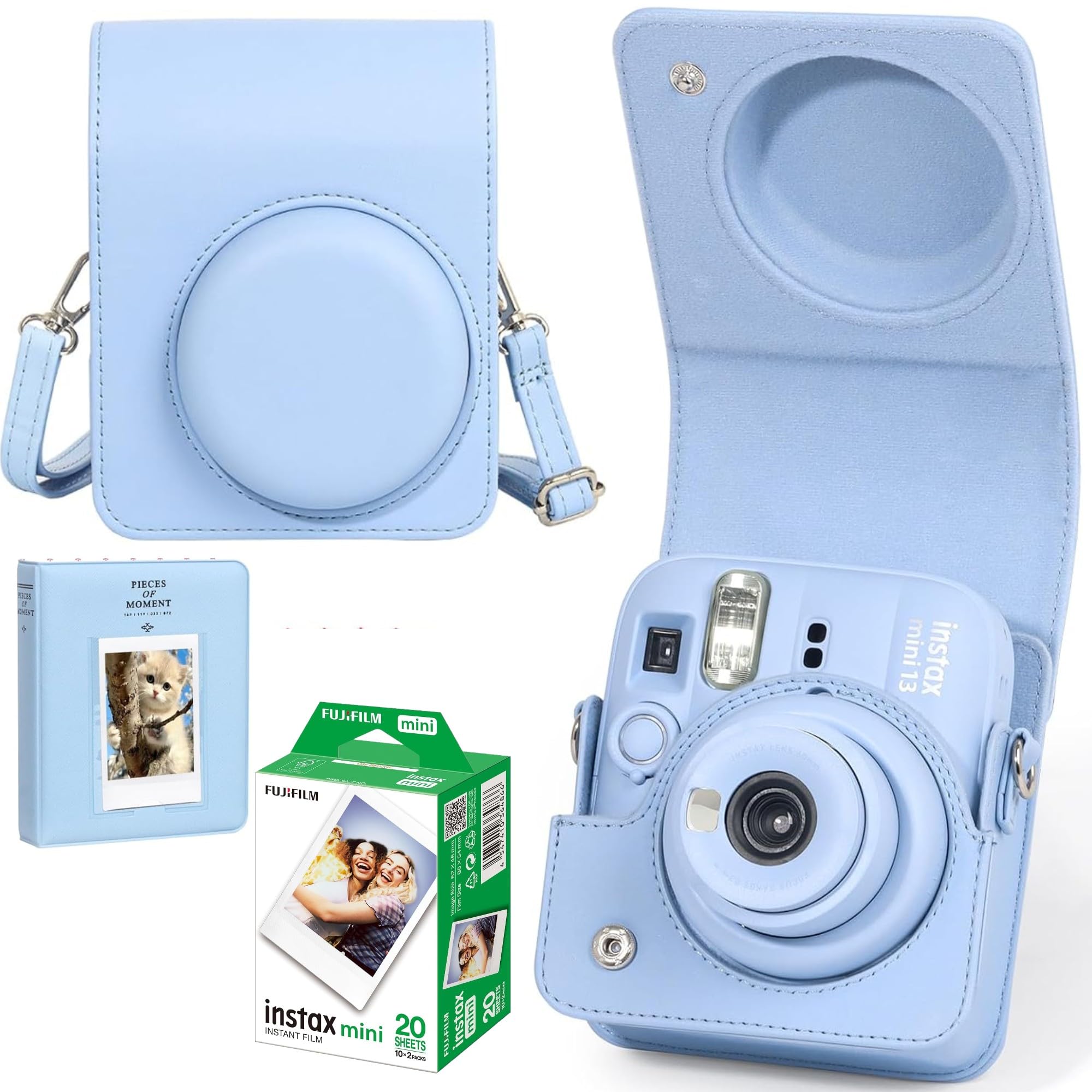 Mini 13 Sofortbildkamera Starter Kit für Fuji Instax Mini 13 Frost Blue Kit enthält Mini Sofortbildfilm 20 Fotos, passende Farbe PU Leder Mini 13 Hülle & Fotobuch Album für Instax Mini 13 Blau