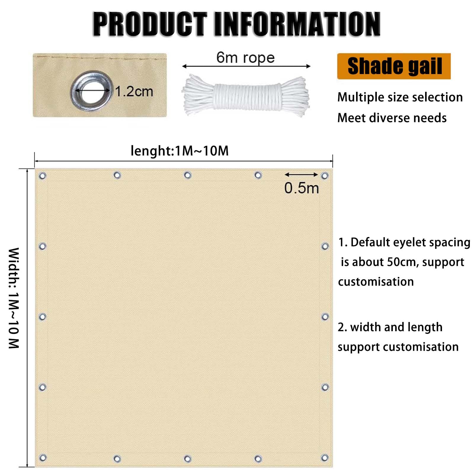 Tenda a Vela 210 x 325 cm Poliestere 180 G M², Protezione Solare, con Anelli a O e Corde Tenda da Sole Impermeabile per Esterno per Balcone, Pergolato, Cachi
