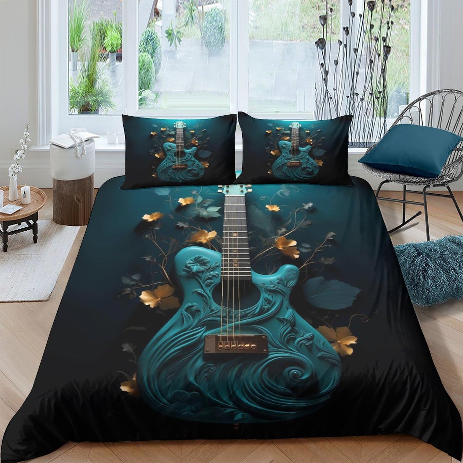 3D Printed Guitar Quilt Cover, Microfiber Duvet Cover Hidden Zipper for