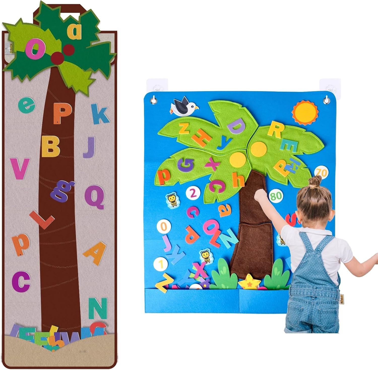 CHEFAN Felt Letter and Number Tree and Coconut Tree Alphabet Bag