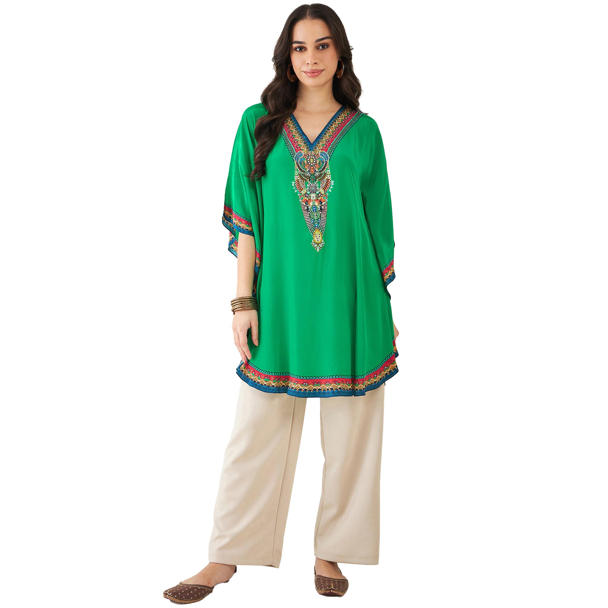 Green Embellished Tunic in Viscose Crepe for Women by Ramola Bachchan-image-41