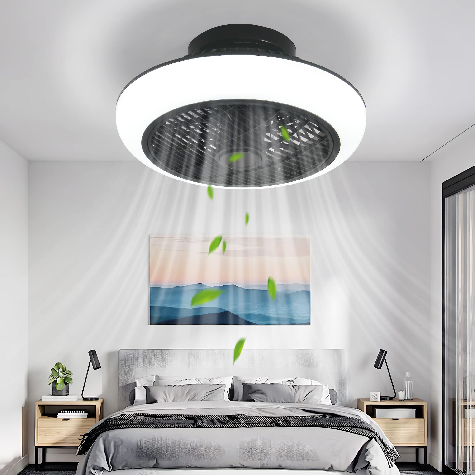 Photo 1 of IWANU 18 Inch Ceiling Fans with Lights, Low Profile Ceiling Fan, Enclosed Ceiling Fan with Light for Bedroom (Black)