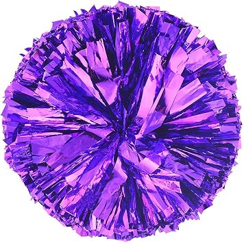 Anntool 2 Pcs Pom Poms Cheerleading with Baton Handle, 13 Purple Metallic Foil Plastic Cheerleader Pom Poms for Sports Team Spirit Party Dance, Cheer Pom Poms Squad Spirit Poms for Kids Adult