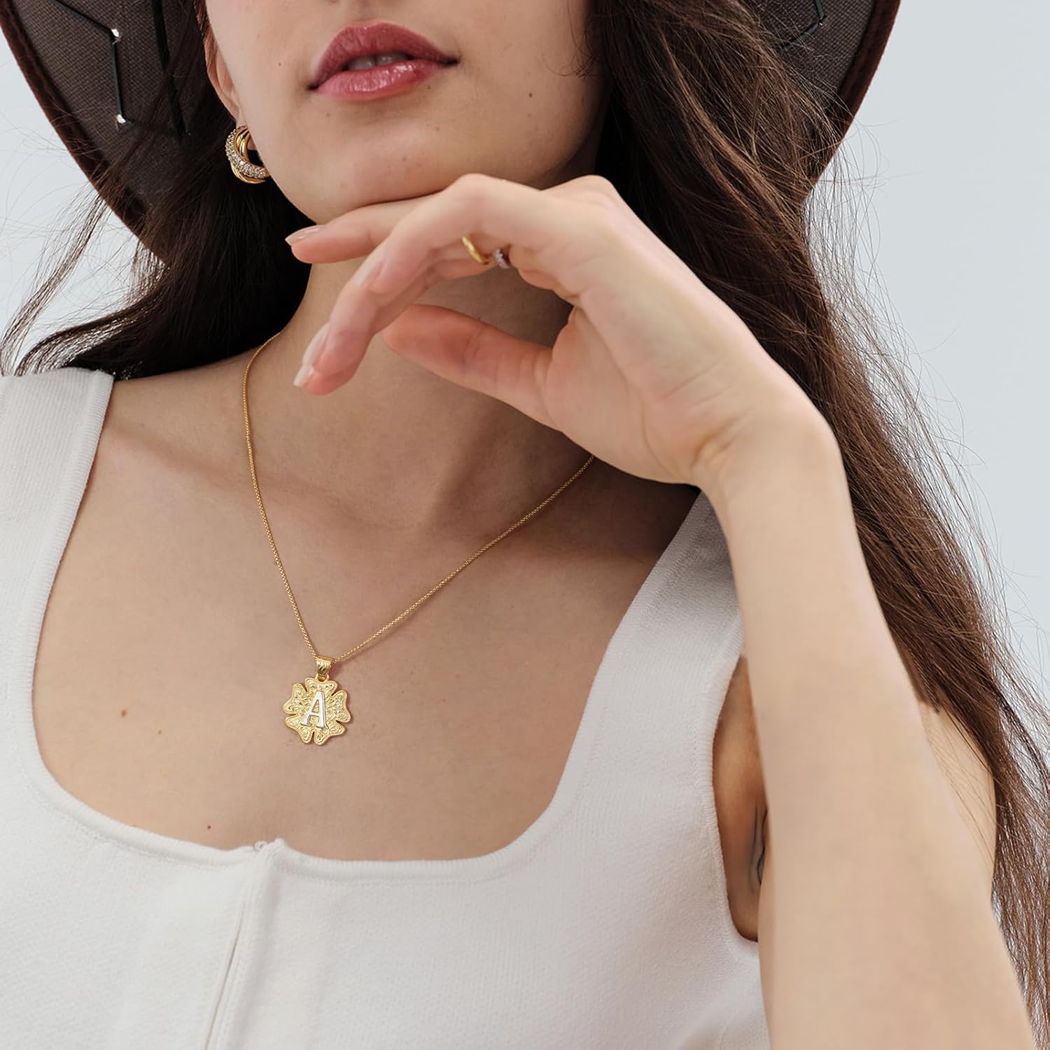 KissYan Western Cowgirl Initial Necklace for Men Women, 14K Gold Plated Cowboy Flower Letter Pendant Necklace Handmade Two-Toned Jewelry Gift