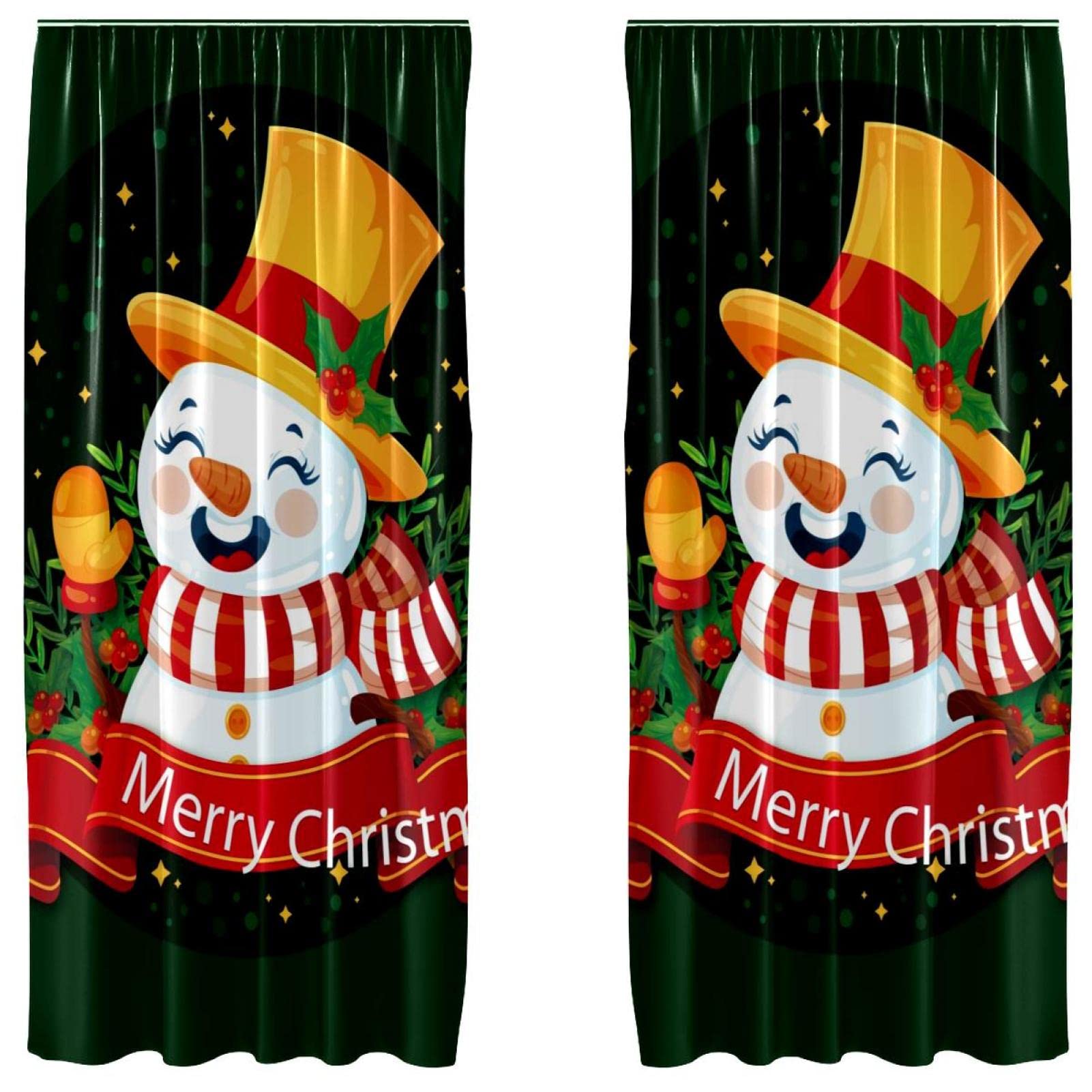 Rideaux bonhomme de neige motif étoile verte lot de 2 de qualité