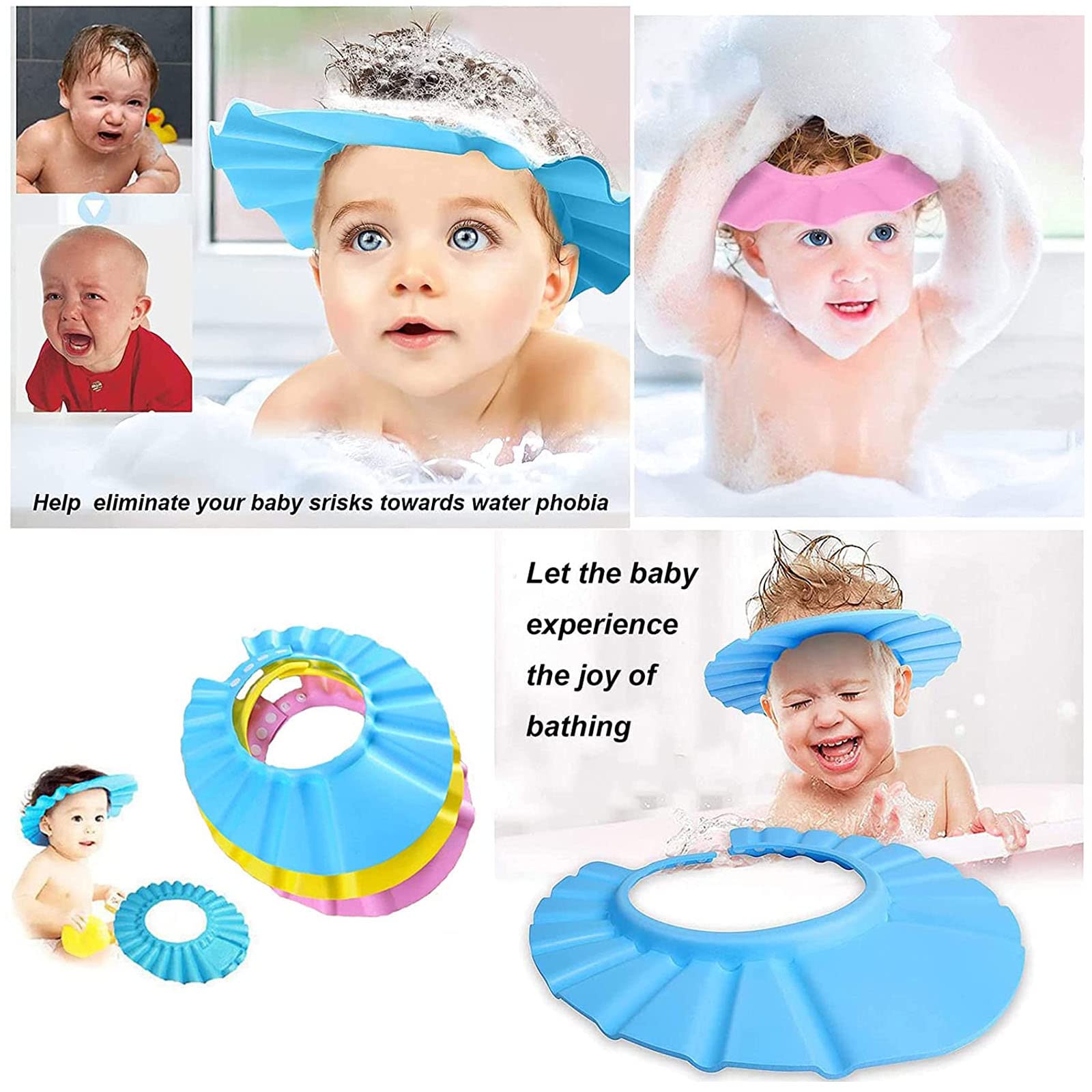 3 Pezzi Cappello Doccia Bambini, Doccia Cap per Bambino, cuffie per la doccia regolabili per impedire all'acqua di fluire verso gli occhi e il viso