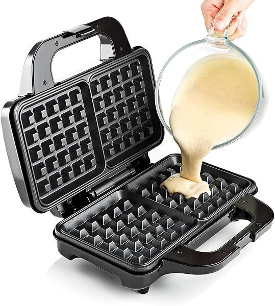 Global Gourmet - FULL SIZE American Waffle Maker Iron Machine 700W I Electric I Stainless Steel Mould I Non-Stick Coating I Recipes I Deep Cooking Plates I Adjustable Temperature Control - Black - 5