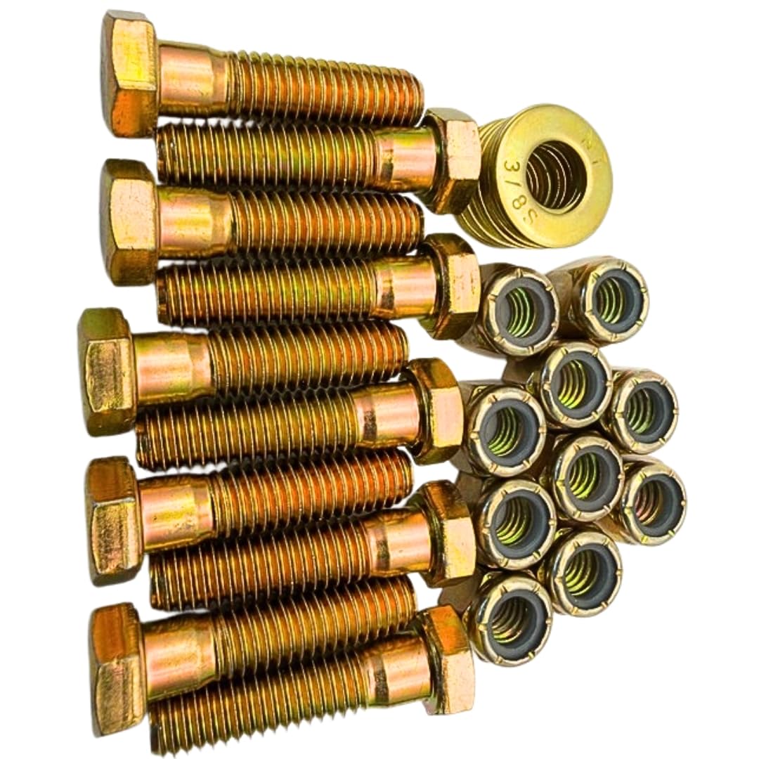 3/8"-16 x 1-1/2" Grade 8 Bolts (10-Pack) – Heavy-Duty Hex Bolts Includes Flat Washers & Nylon Lock Nuts – High-Strength SAE J429 Anti-Vibration 1.50" Coarse Thread Bolts