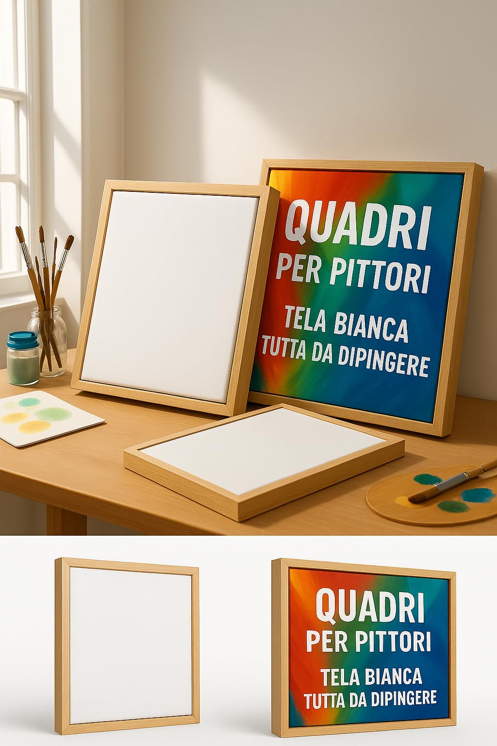 Tela para Pintura con Marco de Roble 120x150 cm – Algodón 70% 370gr sobre Bastidor de Madera con Marco, Ideal para Acrílico, Óleo y Técnicas Mixtas