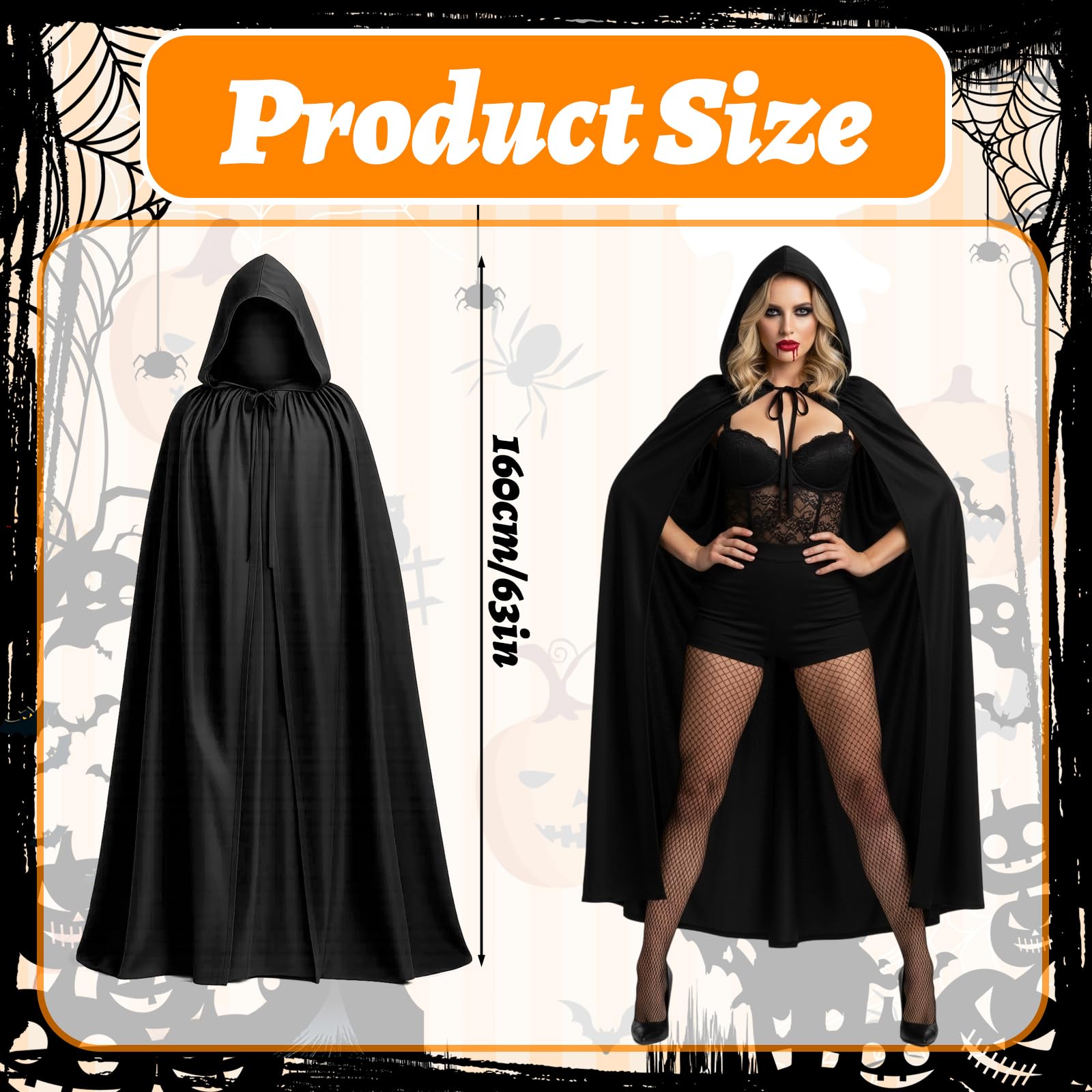 KYEDGC 160CM Black Cloak Ghostface Costume Black Cape Wizard Costume Adult Voldemort Costumes Grim Reaper Vampire Witch Carnival Halloween Adult Wizard Costumes - Image 2