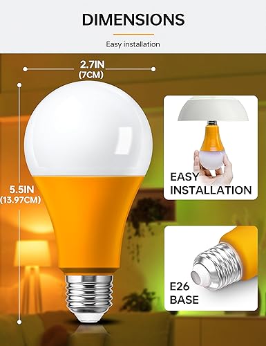 Miniatura 6 de KINDEEP Bombilla LED A21 naranja, 13 W (equivalente a 100 vatios), bombillas de color naranja, base E26 LED naranja bombilla para hogar, porche,