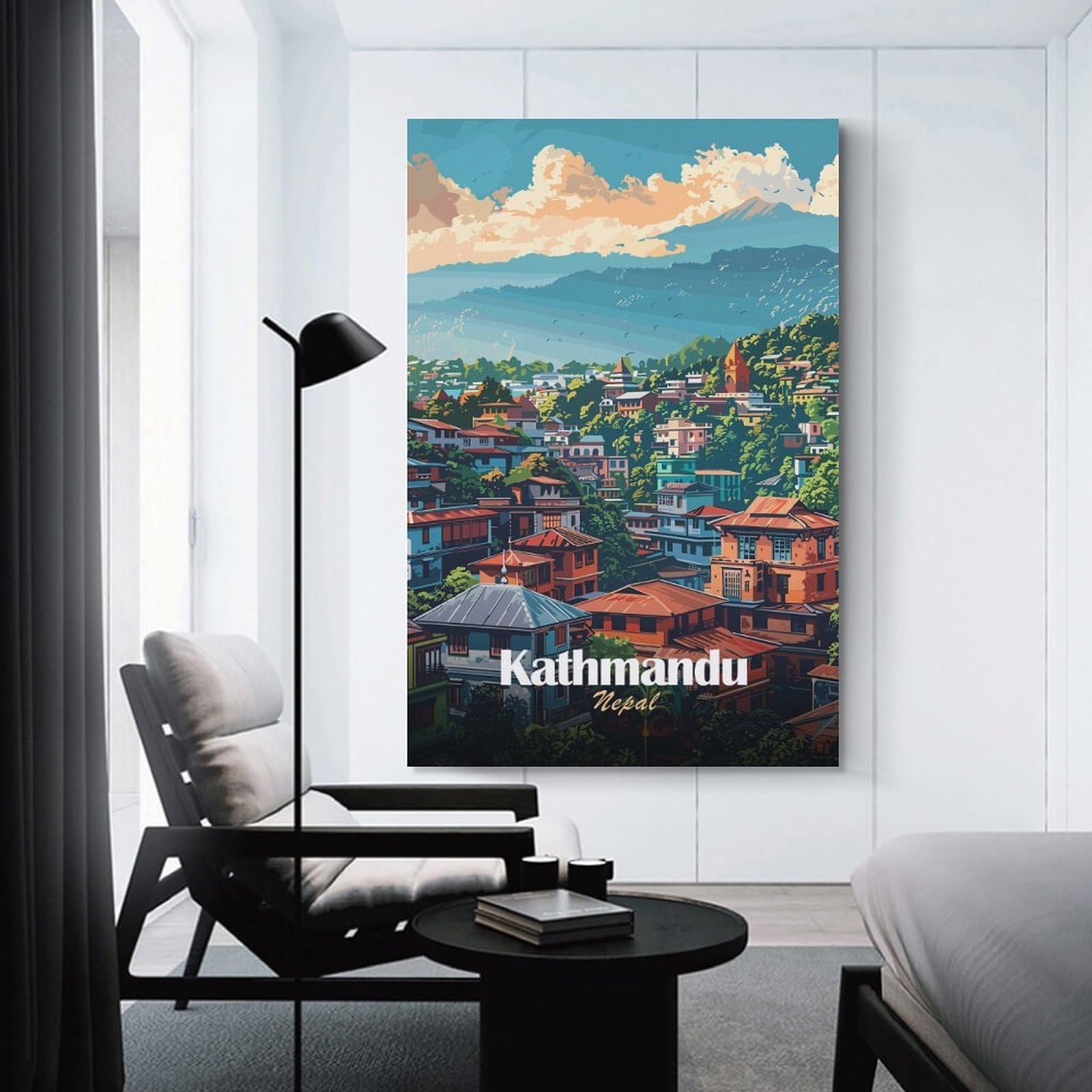 Junmoney Room Decor Wall Art Kathmandu, Nepal Cityscape Illustration, 24x36inch(60x90cm), for Living Room, Lounge Or Sitting Room, Canvas Styling for A Polished Room Look