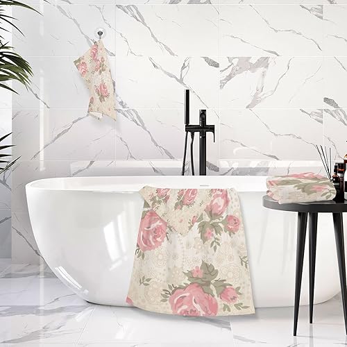 Miniatura 6 de senya Juego de 2 toallas de baño toallas de baño de algodón para baño 1 toalla de baño extra grande y 1 toalla vintage rosa rosa floral n1 toallas