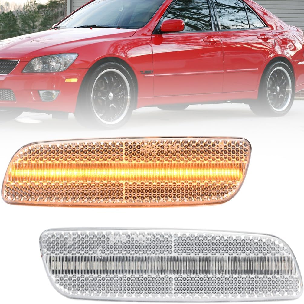 NJSBYL Amber LED Side Marker Light Assemblies for 1998-2005 Lexvs GS300 GS400 GS430 IS300 LS400 Front Bumper Markers Lights Driving Running Singal Lamps Clear Lens OEM 8173030110 8174030121