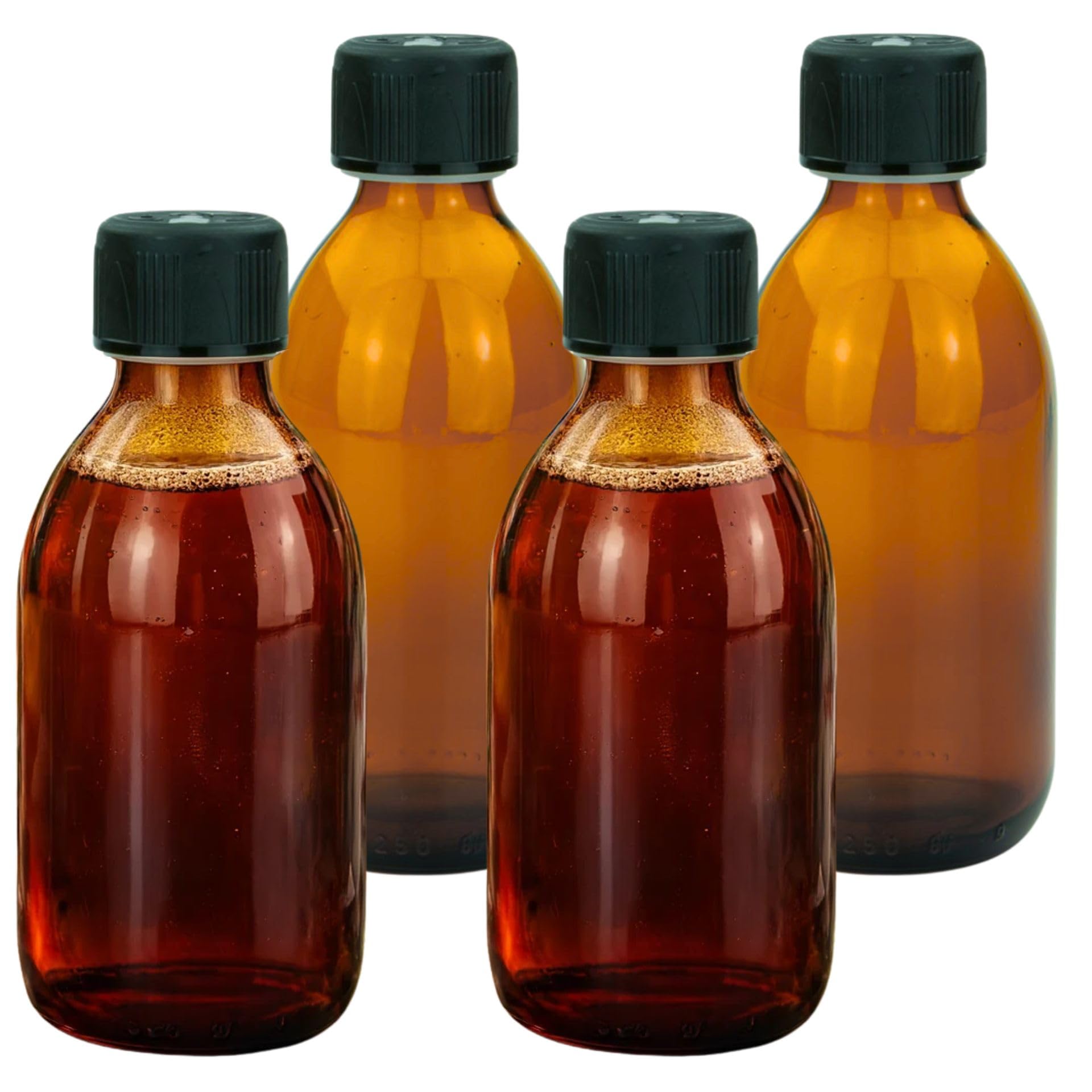 mikken 4 brown glass bottles 250 ml with screw caps
