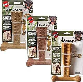 SPOT by Ethical Products - 7 Inch Bambone Plus Easy Grip Peanut Butter, Beef & Chicken Bundle â€“ Holiday Shopping for Dog Products - Anti Anxiety Dog Bone Gifts for Aggressive Chewers - Large (3 Pack)
