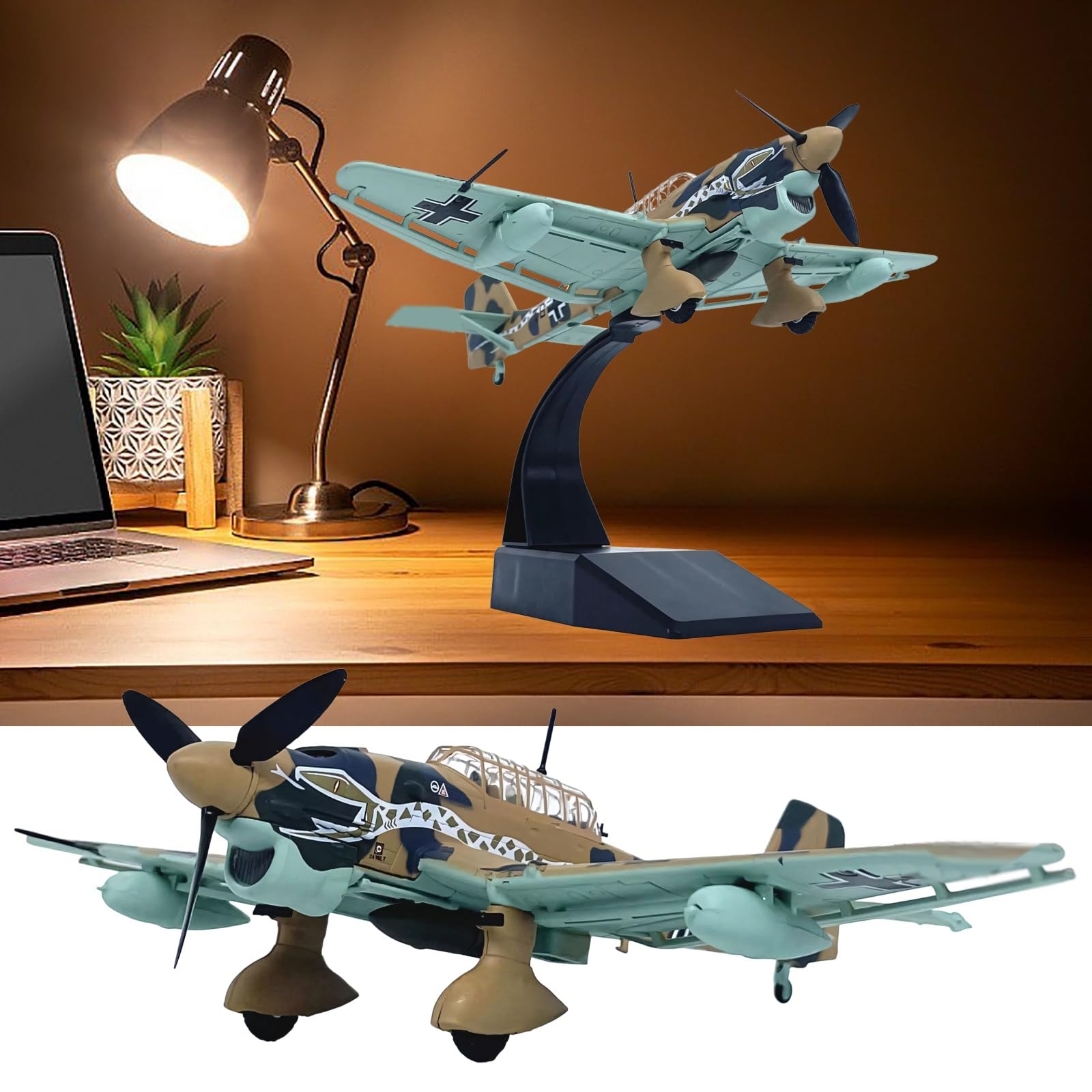 Modello aereo combattimento lega metallo pressofuso JU87 scala 1:72, pronto for essere esposto con ruote dell'elica rotanti, regalo da collezione con supporto for appassionati