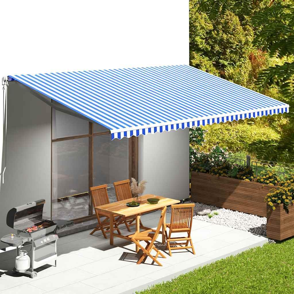 Leasha Toile de Rechange Store Banne avec Lambrequin, Toile Tissu de Remplacement pour Auvent 580x345 cm Bleu et Blanc