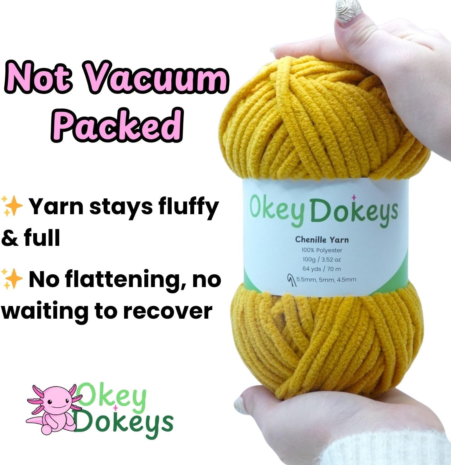 Okey Dokeys 5-Pack (500g) Chenille Yarn Maple Syrup Tan Super Bulky #6 – No-Fray, Chunky Yarn Amigurumi, Plushies, DIY Crafts, Crochet Projects, Beginner Friendly (5 x 100g Skeins)(Color #12)