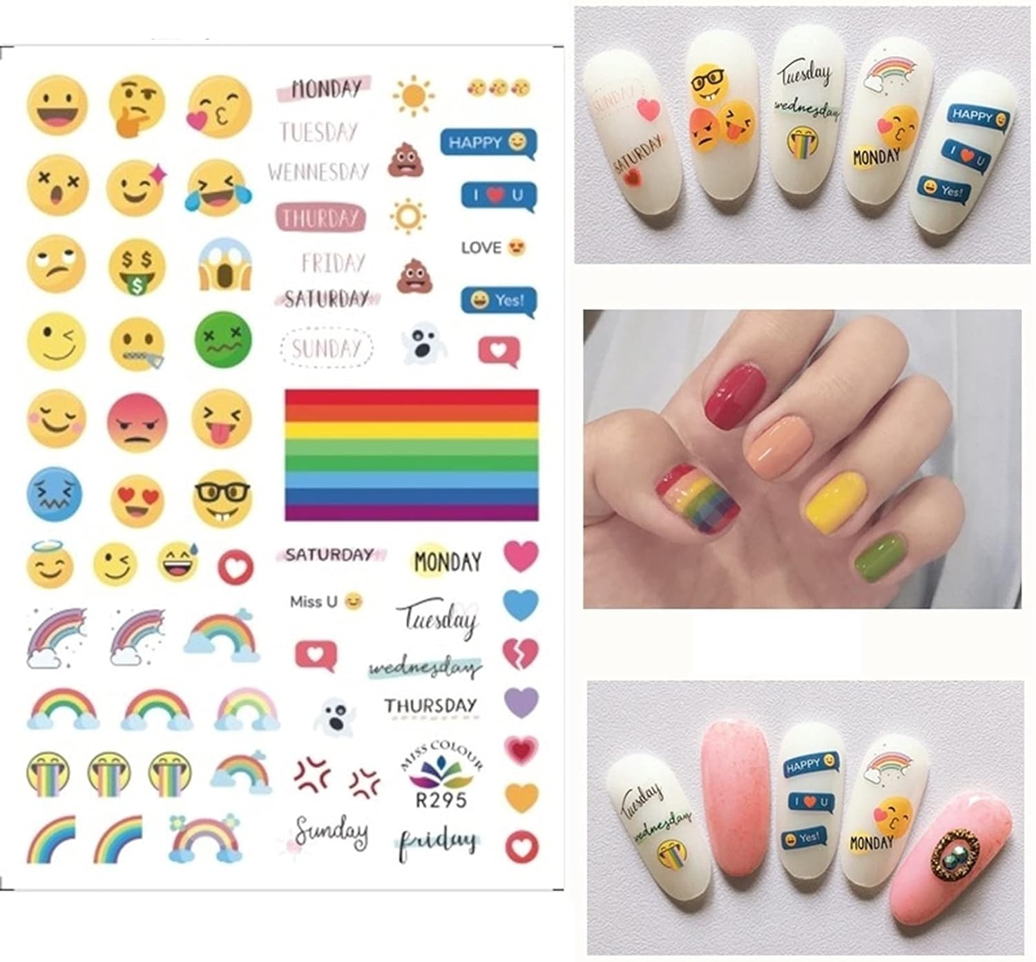 WZRY Nail Sticker, Manicure Smile Face Back Glue Decals 6 Sheet Nail Art Stickers (Color : 6 Sheet) : Beauty & Personal Care