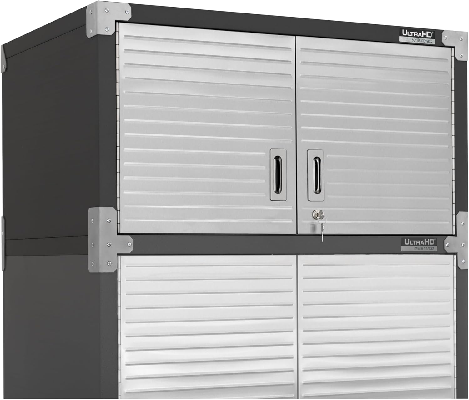 Seville Classics UltraHD Heavy Duty Solid Steel Metal 2-Door Lockable Stacker Wall Storage, Cabinet Organizer for Garage, Warehouse, Office, Classroom, Graphite, 36" W x 24" D x 18.5" H