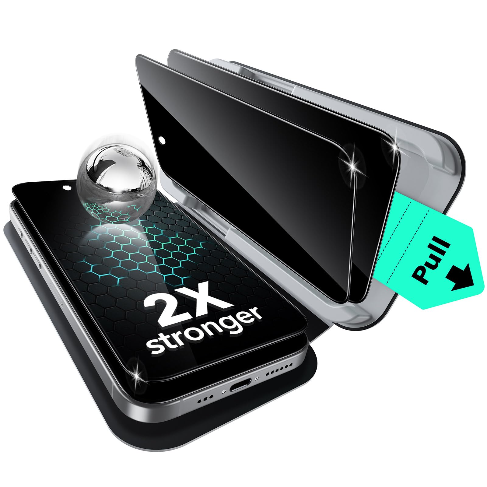 ESR Privacy Pellicola Vetro per iPhone 17/16 Pro, Qualità militare, Infrangibili, Con durezza 9H e protezione della privacy, Complete di supporto UltraFit, 3 Pezzi