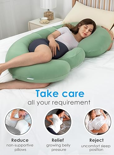 Miniatura 2 de QUEEN ROSE Almohadas refrescantes en forma de E, almohada corporal desmontable para dormir, con almohada de cuña de embarazo para soporte del