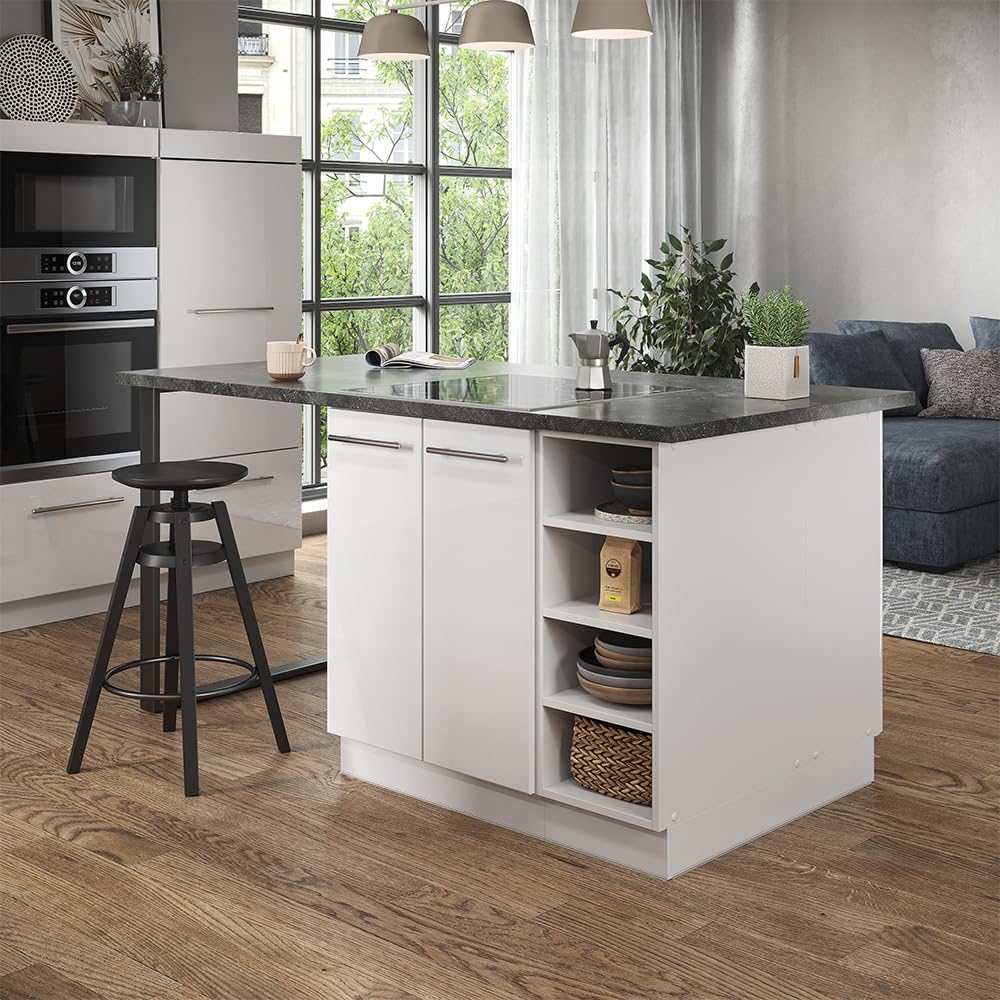 Vicco Îlot de Cuisine Fame-Line, Blanc Brillant/Blanc, 90cm