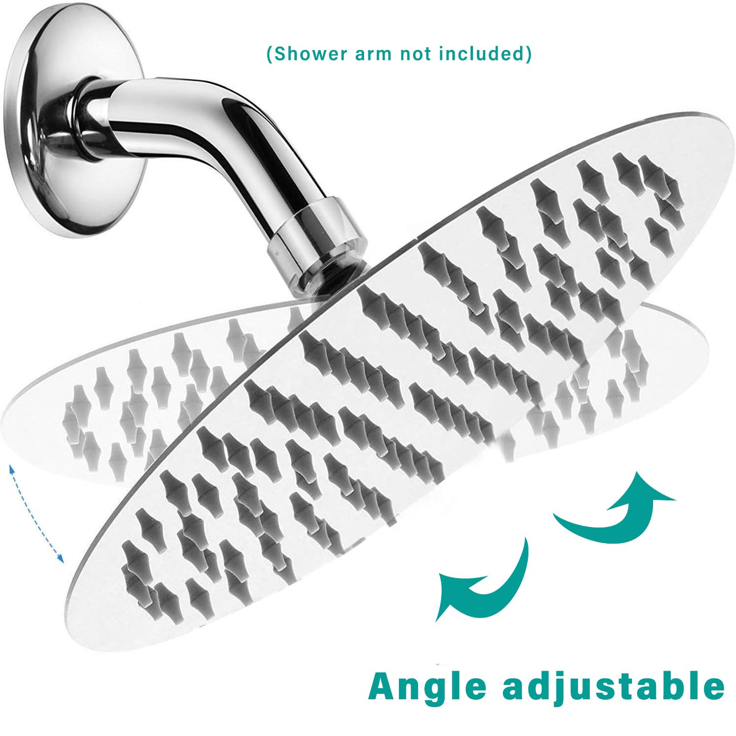 Pommeau Douche Carré Pluie 8" - Inox 304 - Haute Pression - Rotatif 360° - 144 Buses