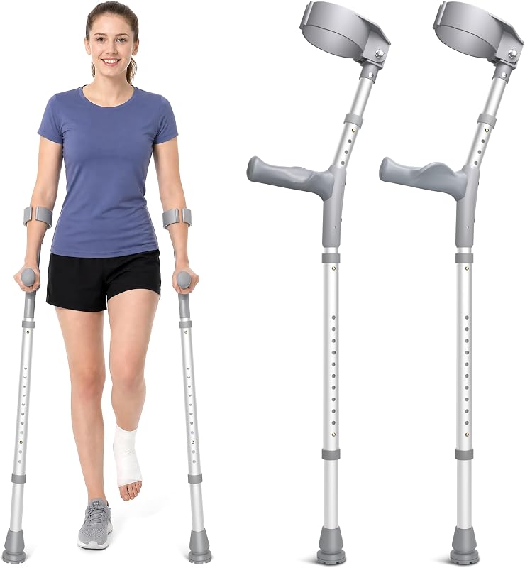 Forearm Crutches for Adults, Folding Walking Crutches with 15-Level Adjustable Height, Lightweight Aluminum Crutches with Arm Cuff, Ergonomic Handles, Comfortable Grip, 350LBS, Non-Slip, 1 Pair