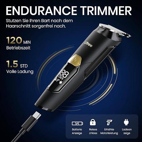 Miniatura 5 de Ufree Kit de recortadora de barba 3 en 1, maquinilla de afeitar eléctrica para bigote, cuerpo y nariz, pelo facial, recortadora de pelo profesional,