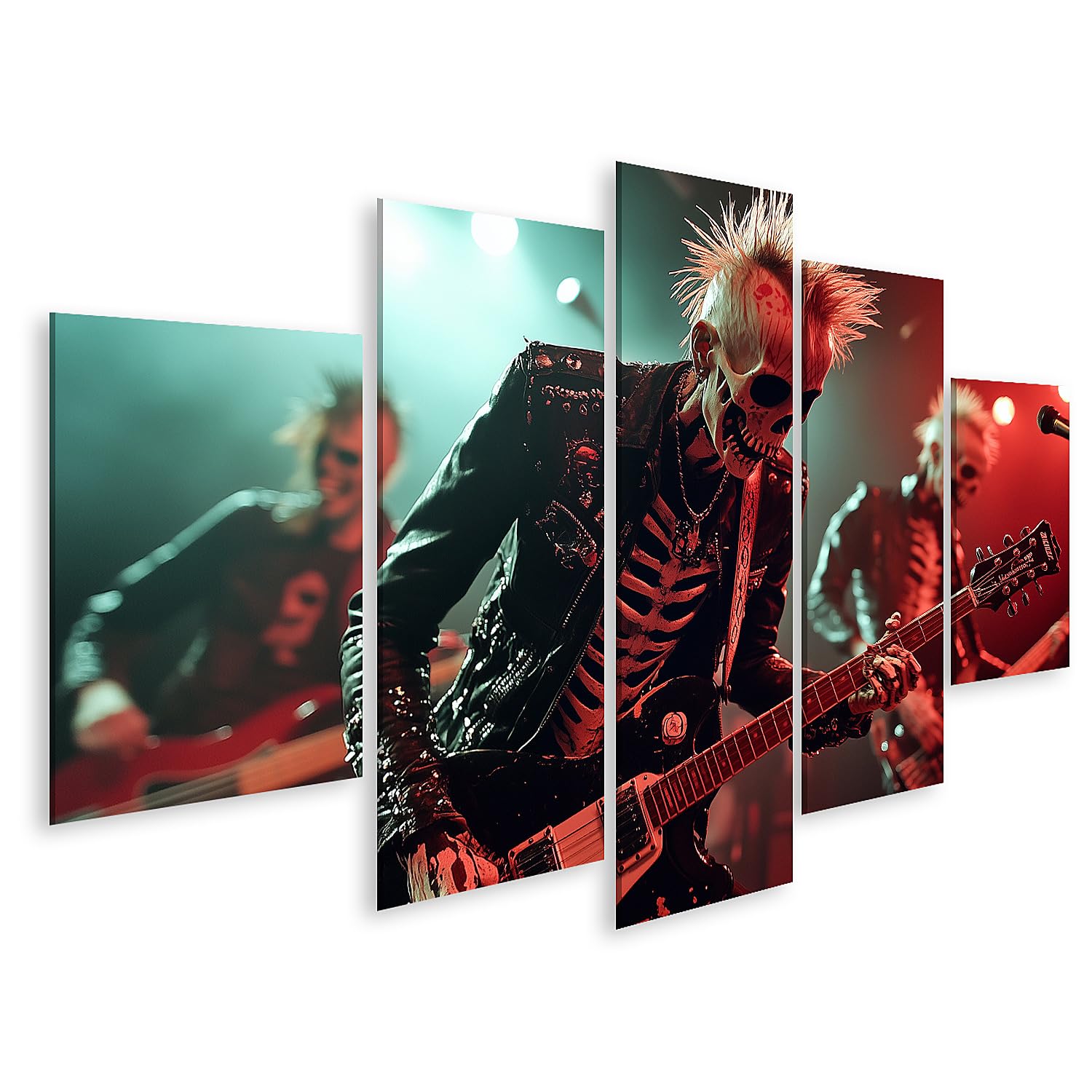 islandburner Bild auf Leinwand Punkband in Skelett Kostümen bei einem Live Konzert Bilder Wandbilder Poster