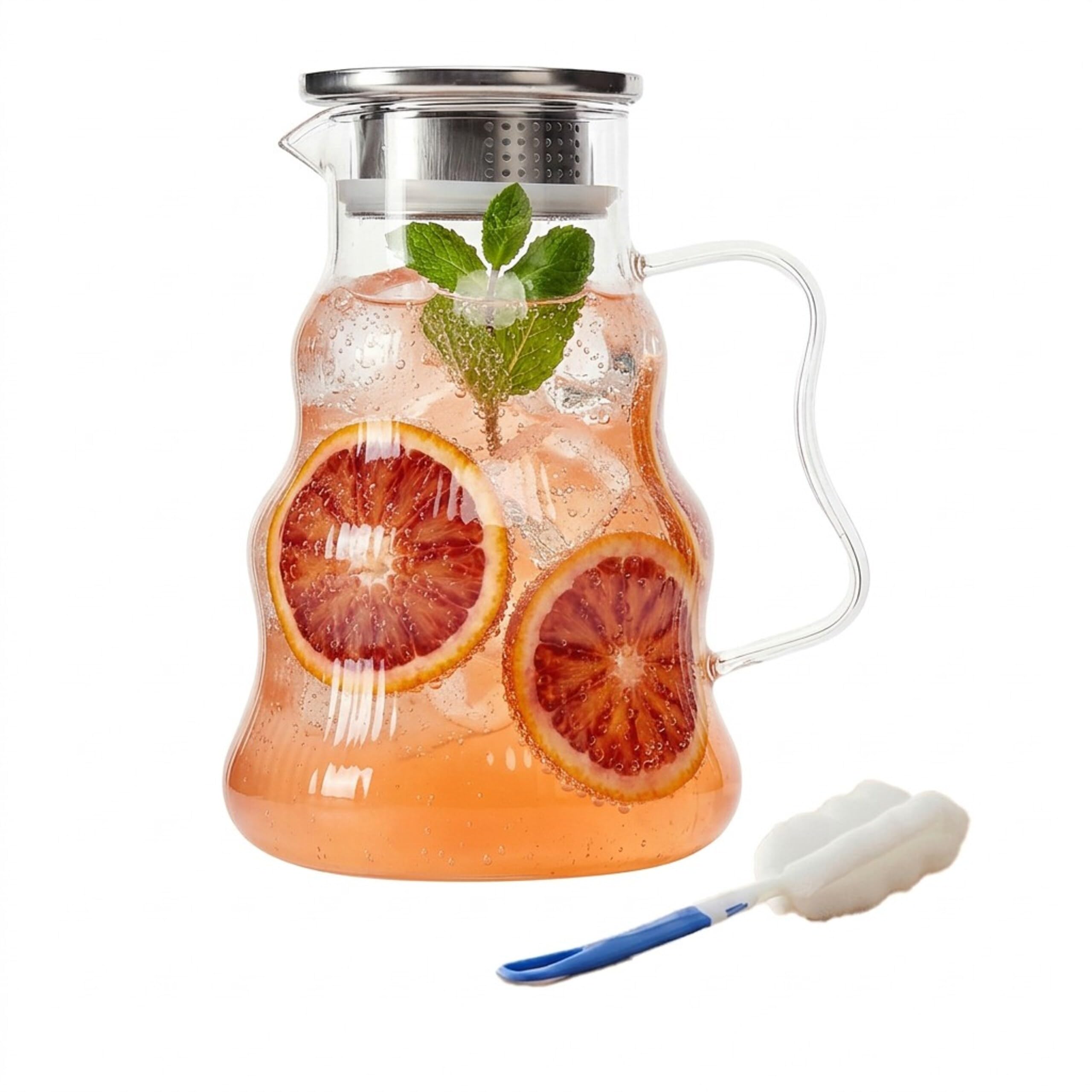 Relaxdays Carafe en Borosilicate 1688 ML, résistante à la Chaleur, Transparent/​argenté, pour Eau et thé, 20 x 12 x 17 cm