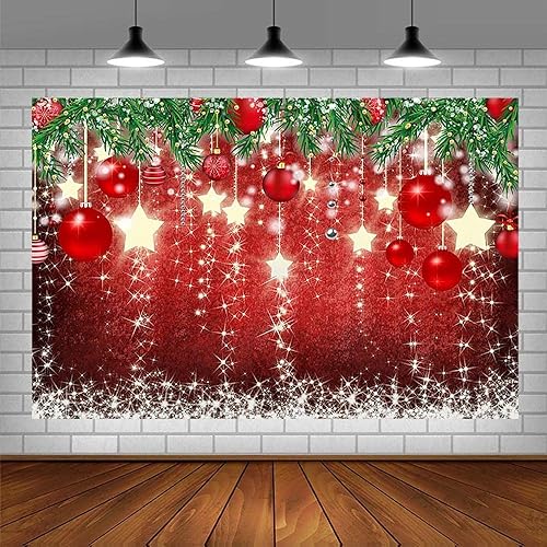 Miniatura 3 de Telón de fondo rojo de Navidad de 7 x 5 pies para fotografía, estrellas brillantes de invierno, campana, estrellas brillantes, decoración de fiesta,