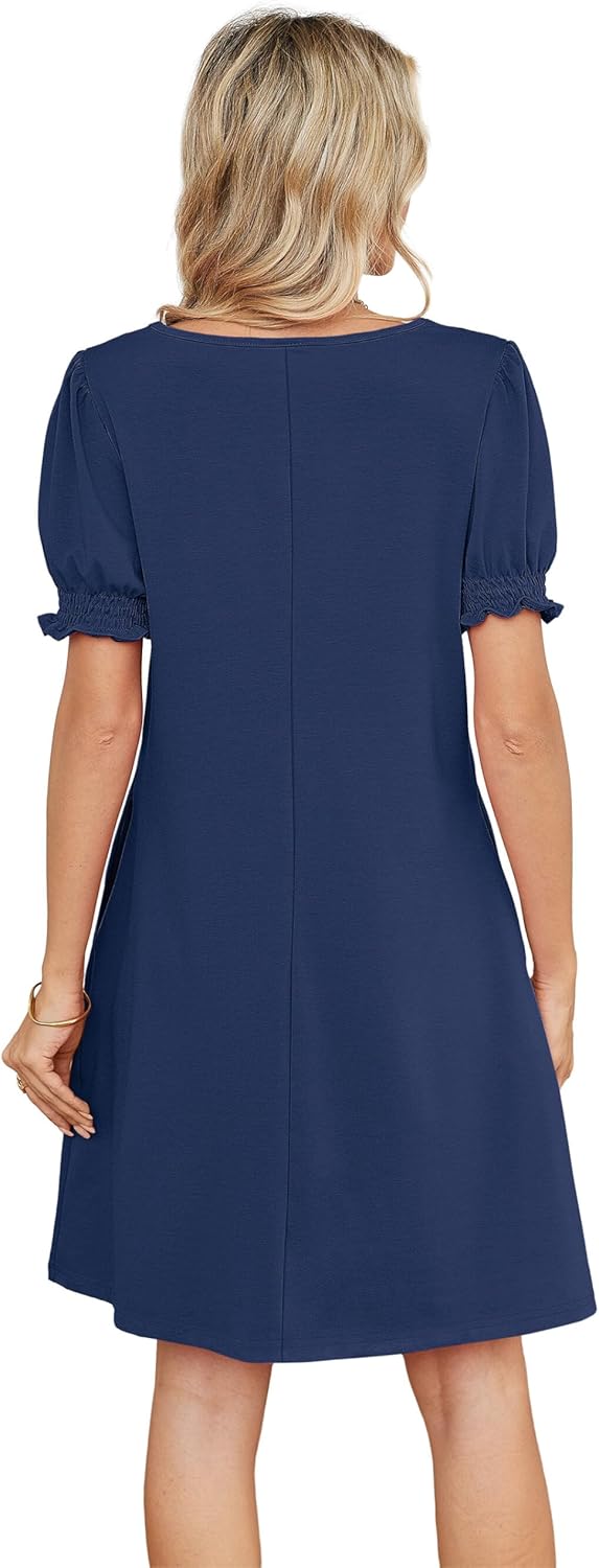 RUMIA Summer Dresses for Women 2025 Casual Cute Square Neck Puff Short Sleeve Dress with Pockets - Image 5