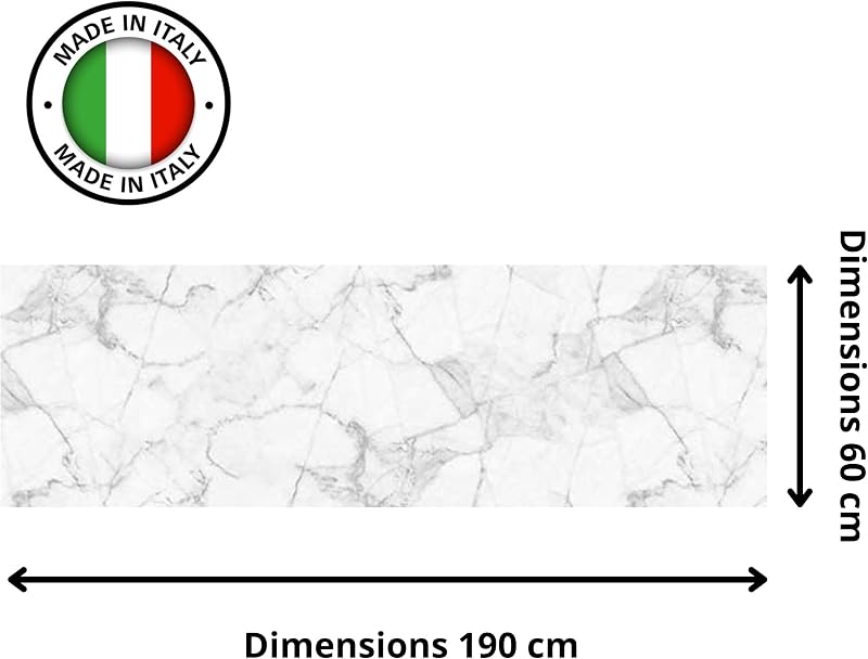 Crédence adhésive cuisine PVC 190_x_60_cm marbre blanc Rouleau adhesif decoratif 100% fabriqué en Italie, avec encre non toxique, ignifuge et résistant à l'eau