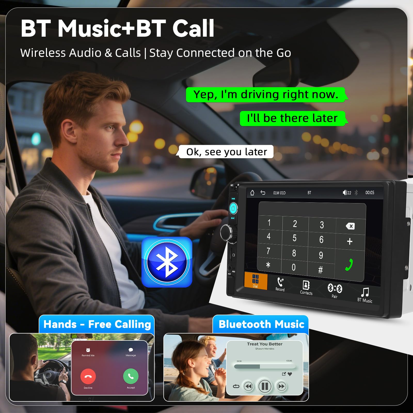DAB+ Doppel Din Radio mit Wireless Carplay Android Auto Autoradio mit Bildschirm 7 Zoll CarPlay Android Auto Radio 2din Touch Display mit Bluetooth, EQ/FM, AUX/Mirror Link