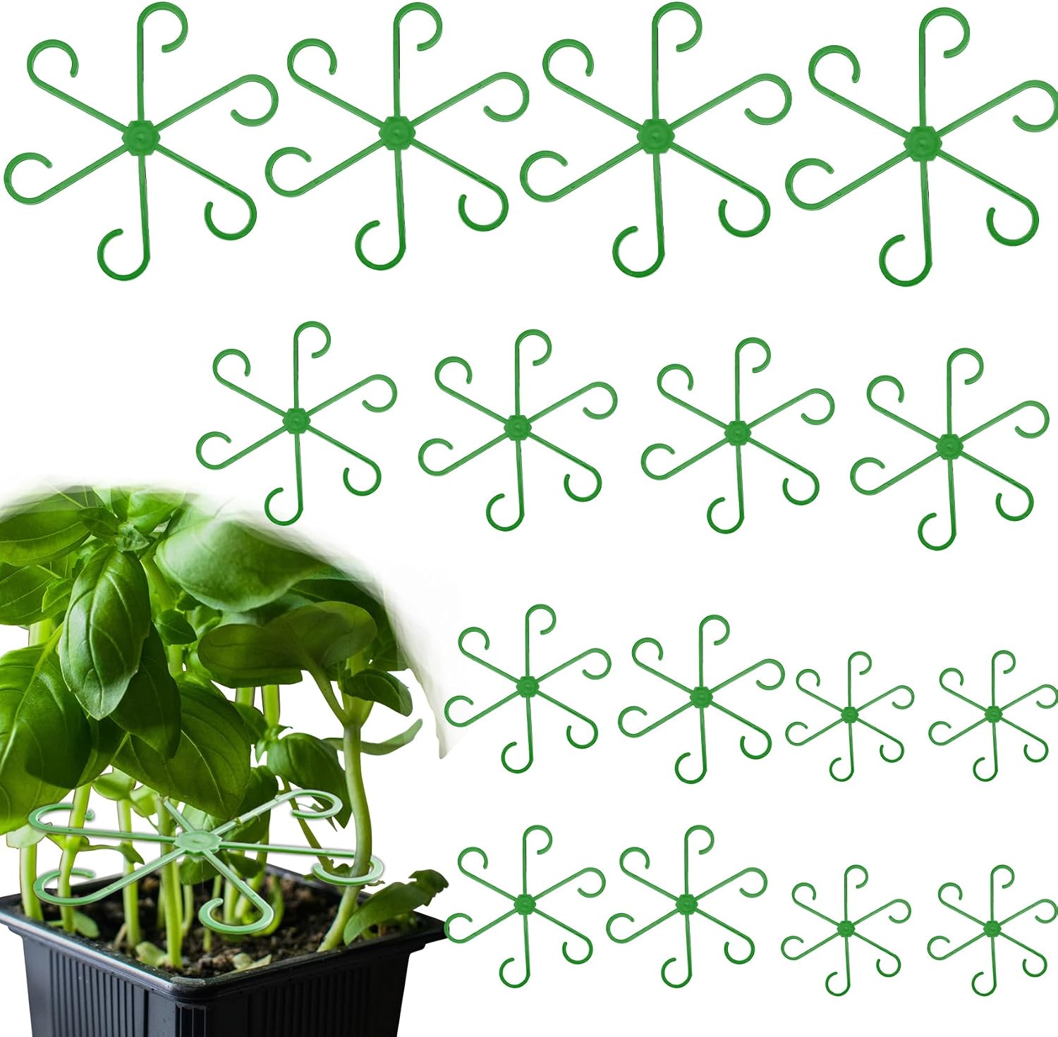 Plant Stem Support, 16 Pcs Green Plant Support for Indoor Plants 4 Sizes Monstera Plant Support Climbing Houseplant Stem Holders Reusable Plant Stabilizer Indoor Plant Stakes Indoor Plants Accessories