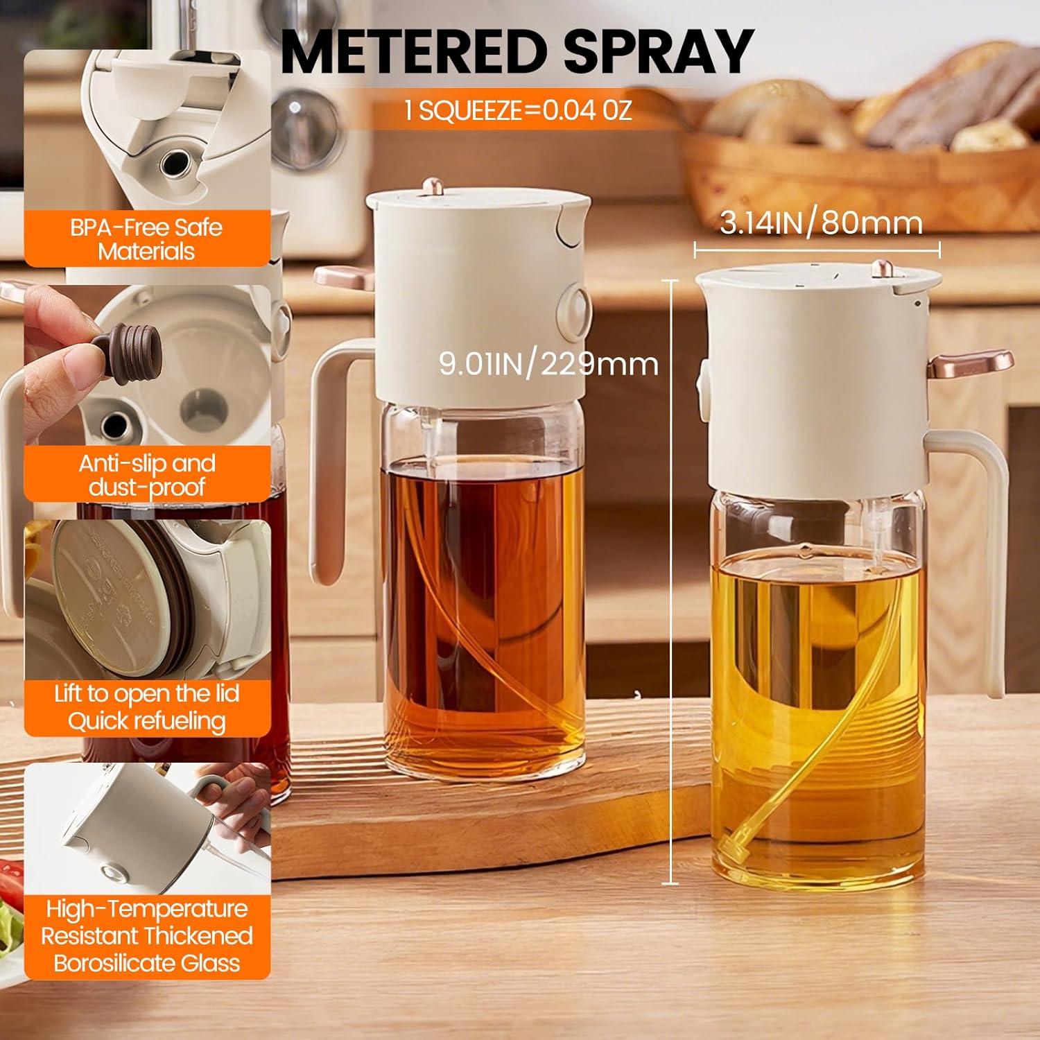 2026 Upgrade 3 in 1 Oil Dispenser Bottle with FREE 3-Piece Outdoor Mini Kit，580ML/19.6OZ Olive Oil Sprayer for Camping, BBQ, kitchen & Air Fryer