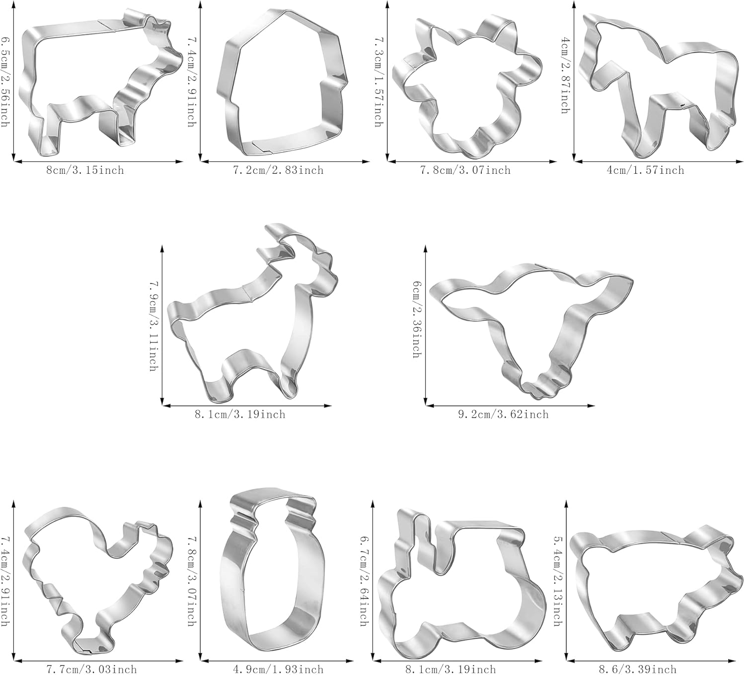 10 PCS Farm Cookie Cutter Set with Recipe Booklet Rooster Cow Pig Lamb Horse Barn and Tractor Cow Face Milk Bottle Bull head - Image 2