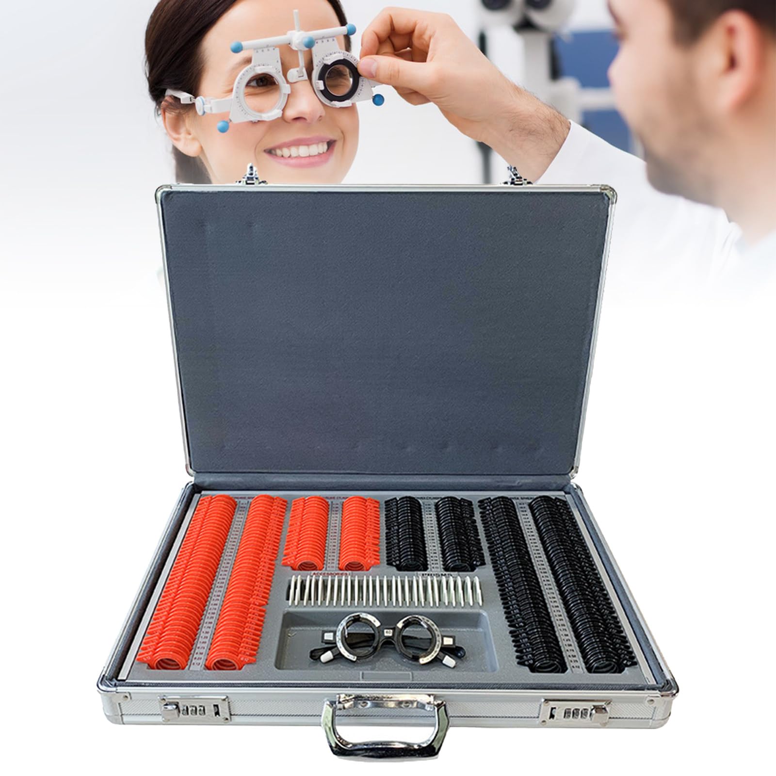 Set de 266 lentilles d'essai anti-rayures avec mallette de transport d'optométrie