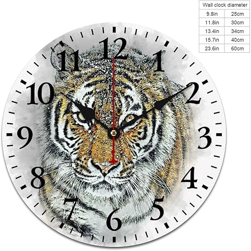 Miniatura 2 de Reloj de pared de madera de 12 pulgadas, reloj de pared de tigre majestuoso, movimiento de cuarzo, rayas de números arábigos, animales, vida
